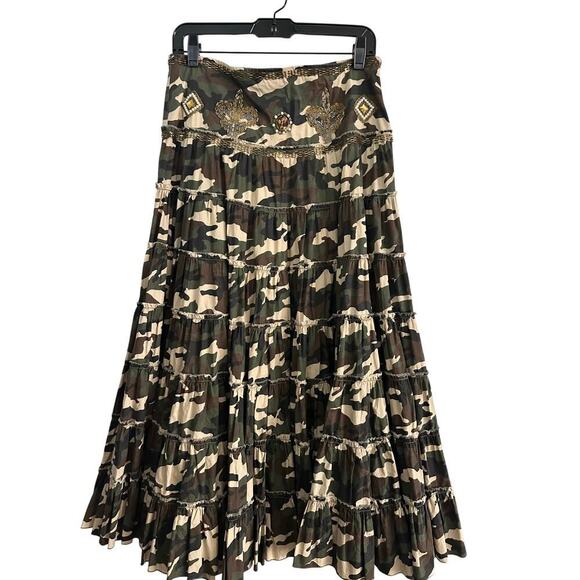 Flair Collection Women's Green Camouflage tiered Maxi Skirt Size Medium Y2K - Picture 10 of 10
